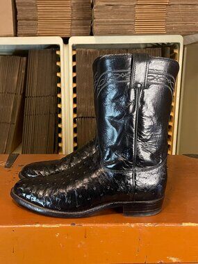 JUSTIN 3171 Men's Size 10 D Exotic Black Full Quill Ostrich Roper Cowboy Boots